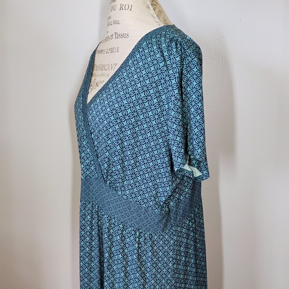 LL Bean Midi Dress Womens 2X Blue Geometric Floral Comfy Soft Casual Lightweight - Picture 4 of 10